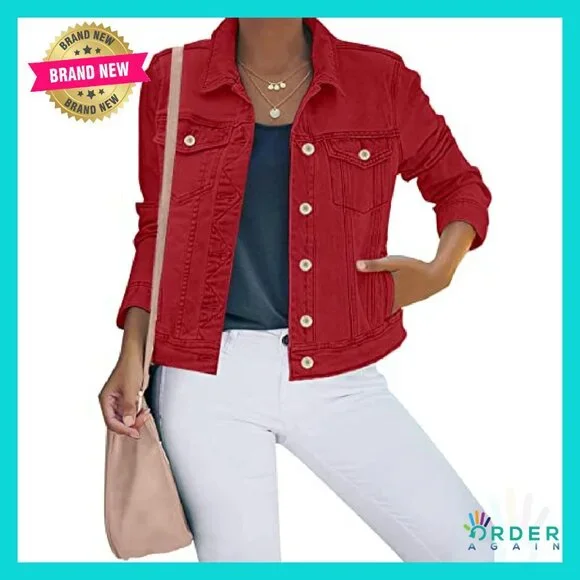 Stretch Fitted Denim Jacket Long Sleeve Button Down Chic Retro Y2K